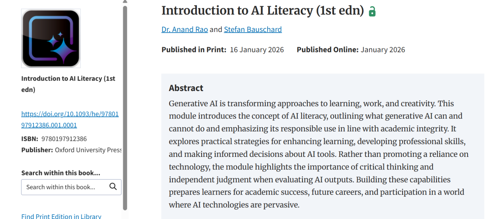 Screenshot of the AI Literacy module available in Law Trove